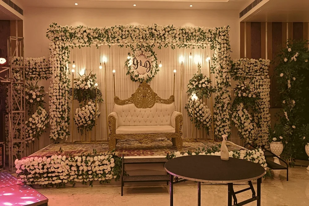 Hotel In Ayodhya Dham featuring an elegant banquet hall, perfect for any grand celebration or corporate event.