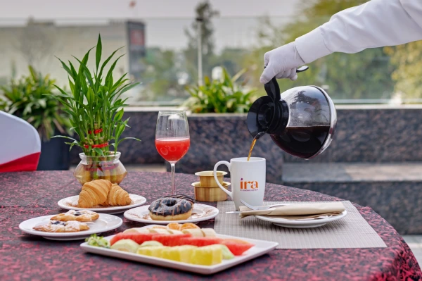 Hotel In Ayodhya India showcases Makeba, a sophisticated lounge for guests.