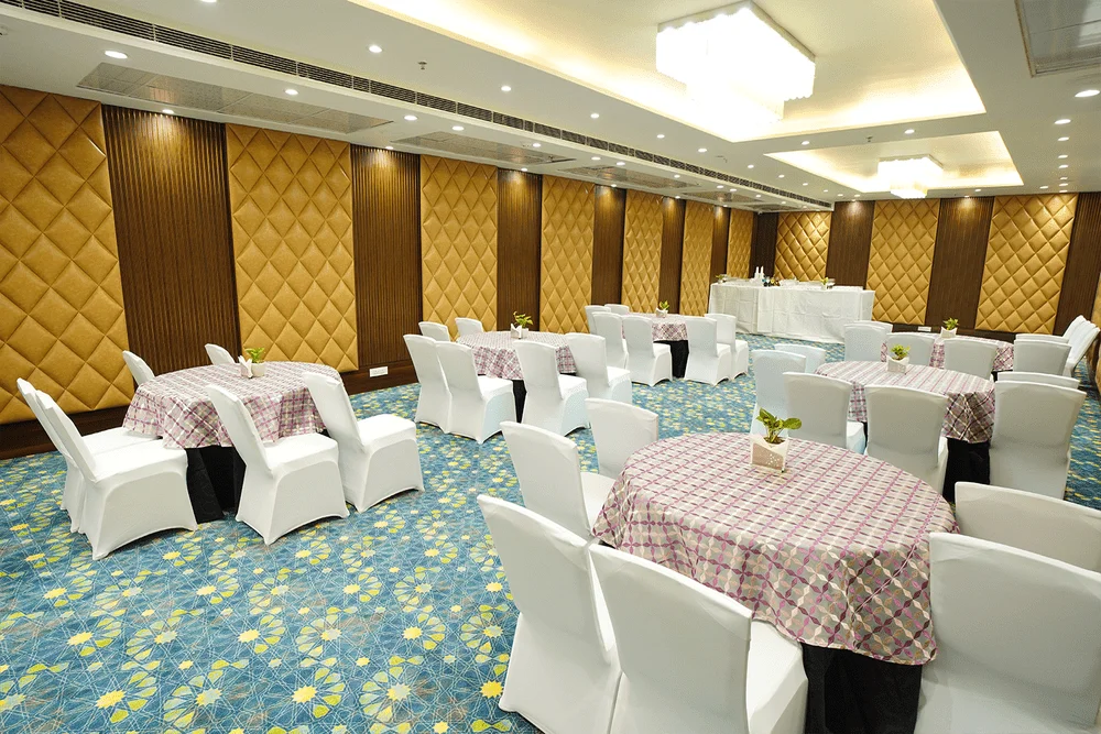 Top Hotels In Noida displaying a beautifully decorated banquet setting, ready to host an unforgettable occasion.