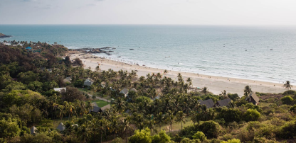 Aerial view of North Goa beach near Porvorim and top hotels
